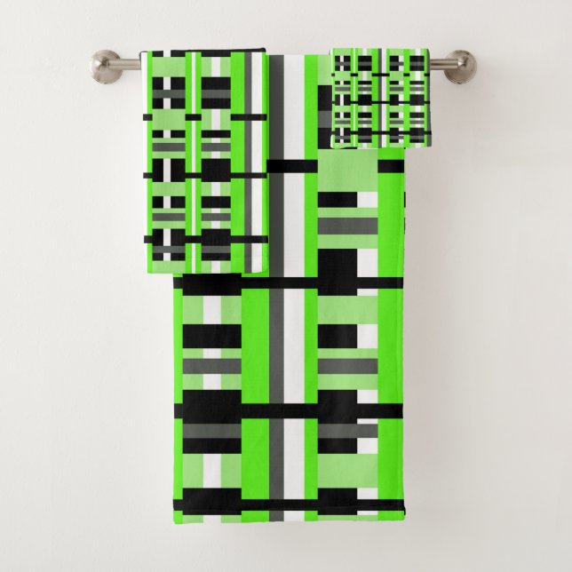 Plaid in Lime Green, Black & Gray Bath Towel Set (Insitu)
