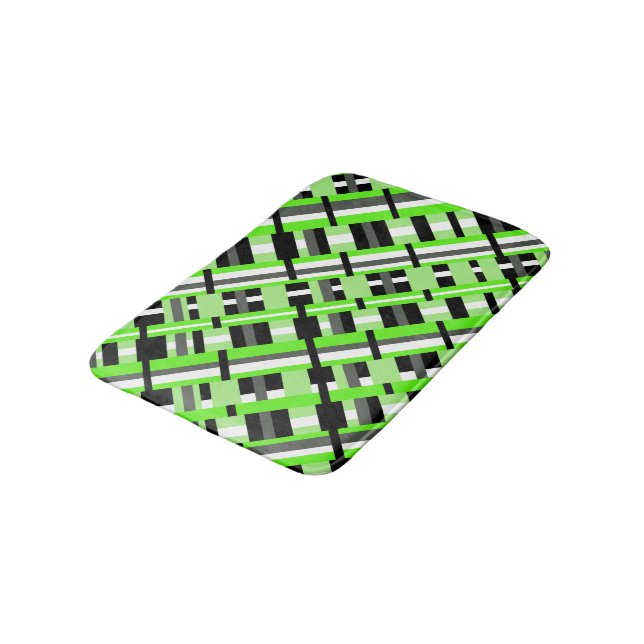 Plaid in Lime Green, Black & Gray Diagonal Bath Mat (Angled)