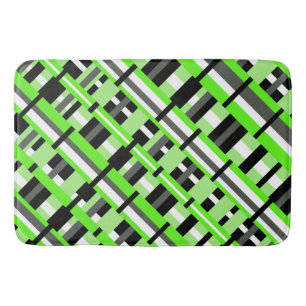 Plaid in Lime Green, Black & Gray Diagonal Bath Mat