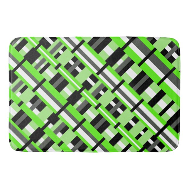 Plaid in Lime Green, Black & Gray Diagonal Bath Mat (Front)