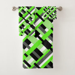 Plaid in Lime Green, Black & Gray Diagonal Bath Towel Set