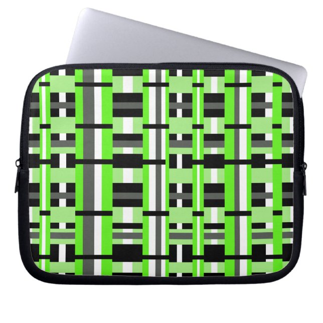 Plaid in Lime Green, Black & Gray Laptop Sleeve (Front)