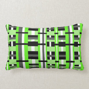 Plaid in Lime Green, Black & Gray Lumbar Pillow