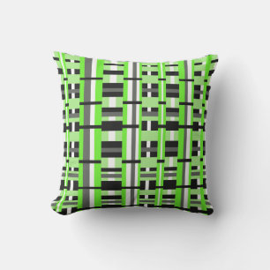 Plaid in Lime Green, Black & Gray Outdoor Pillow