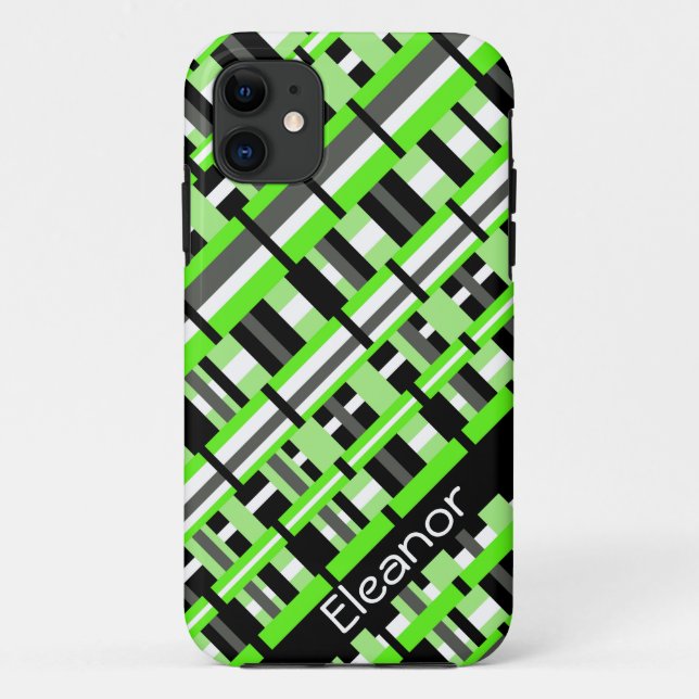 Plaid in Lime Green, Black & Gray Personalized Case-Mate iPhone Case (Back)