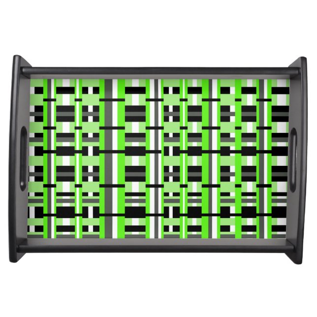 Plaid in Lime Green, Black & Gray Serving Tray (Front)