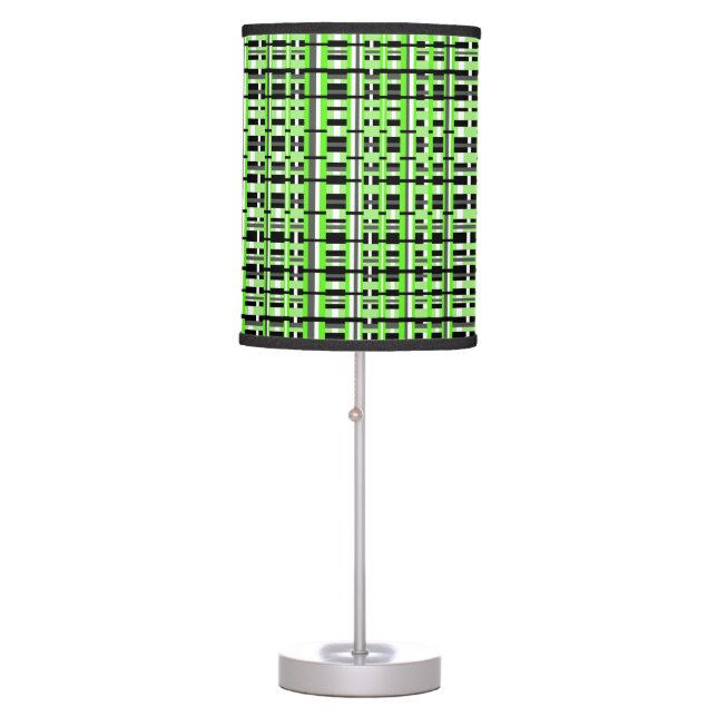 Plaid in Lime Green, Black & Gray Table Lamp (Front)
