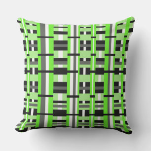 Plaid in Lime Green, Black & Gray Throw Pillow