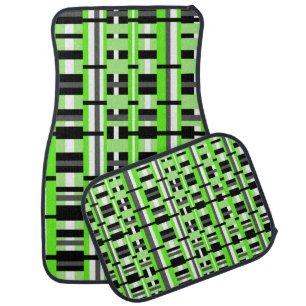 Plaid in Lime Green, Gray, Black & White Car Floor Mat