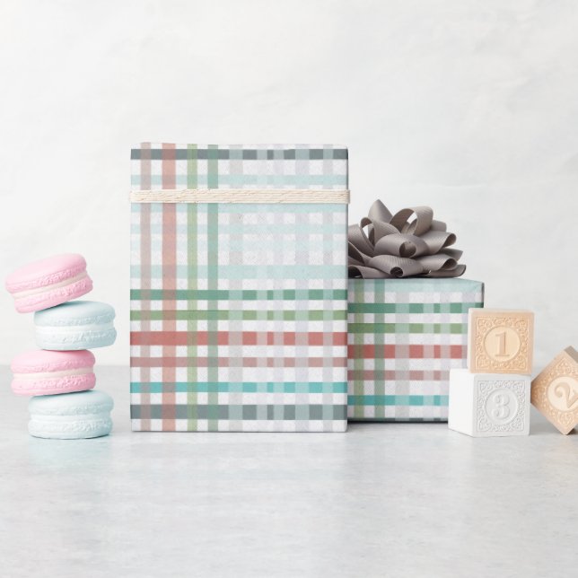 Plaid in pastel blue colors wrapping paper (Baby Shower)