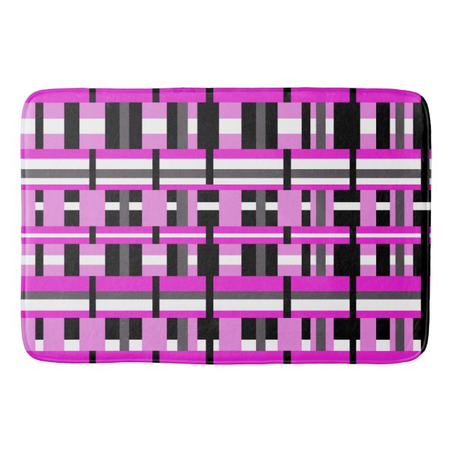 Plaid in Pink, Black & Gray Bath Mat (Front)