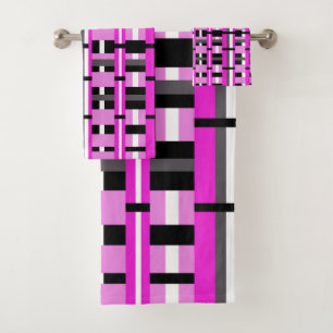 Plaid in Pink, Black & Gray Bath Towel Set