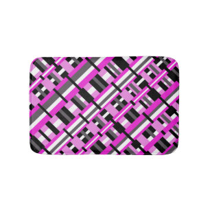 Plaid in Pink, Black & Gray Diagonal Bath Mat