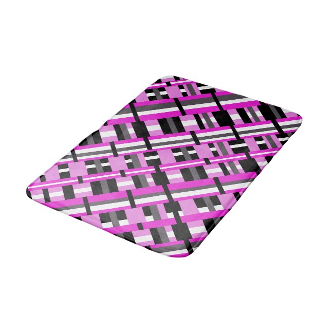 Plaid in Pink, Black & Gray Diagonal  Bath Mat (Angled)
