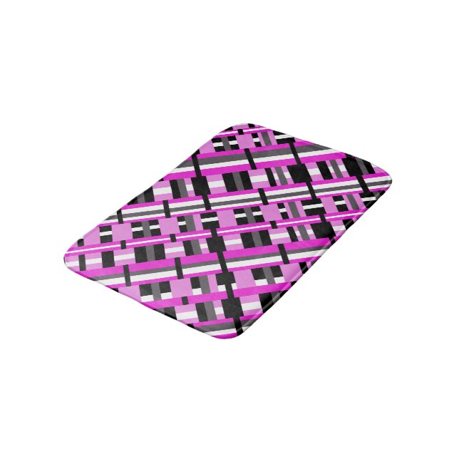 Plaid in Pink, Black & Gray Diagonal  Bath Mat (Angled)