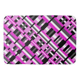 Plaid in Pink, Black & Gray Diagonal Bath Mat
