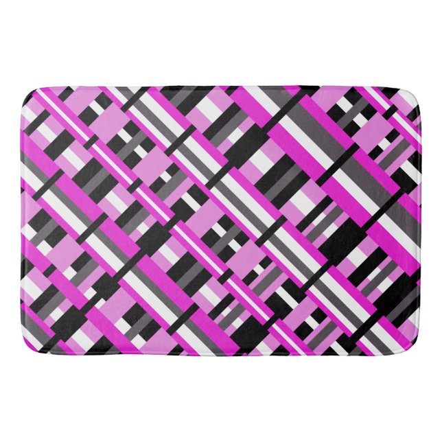 Plaid in Pink, Black & Gray Diagonal  Bath Mat (Front)