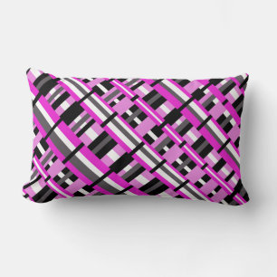 Plaid in Pink, Black & Gray Diagonal Lumbar Pillow