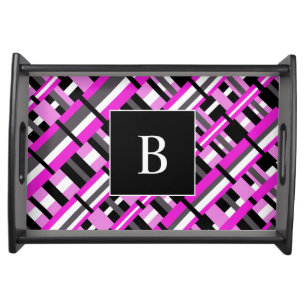 Plaid in Pink, Black & Gray Diagonal Monogram Serving Tray