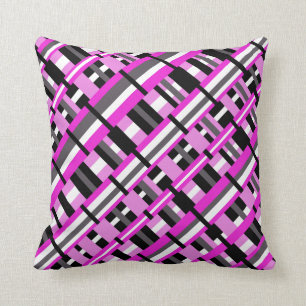 Plaid in Pink, Black & Gray Diagonal Throw Pillow