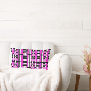 Plaid in Pink, Black & Gray Lumbar Pillow