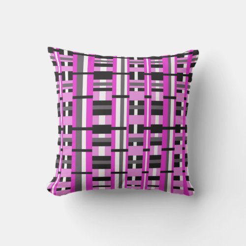 Plaid in Pink Black  Gray Outdoor Pillow