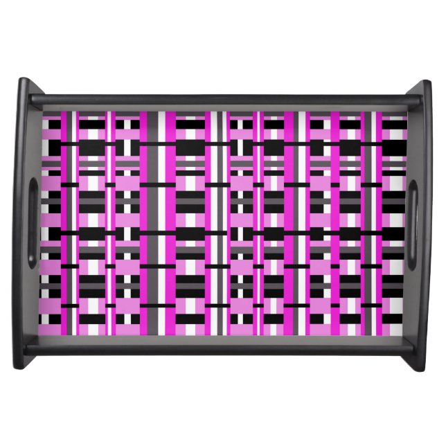 Plaid in Pink, Black & Gray Serving Tray (Front)