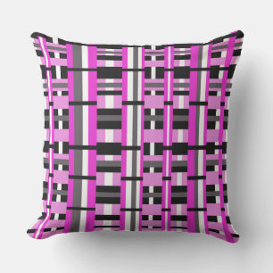 Plaid in Pink, Black & Gray Throw Pillow