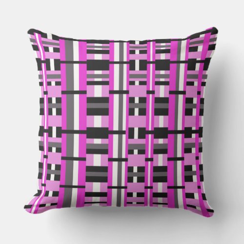Plaid in Pink Black  Gray Throw Pillow