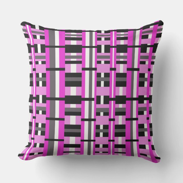 Plaid in Pink, Black & Gray Throw Pillow (Front)