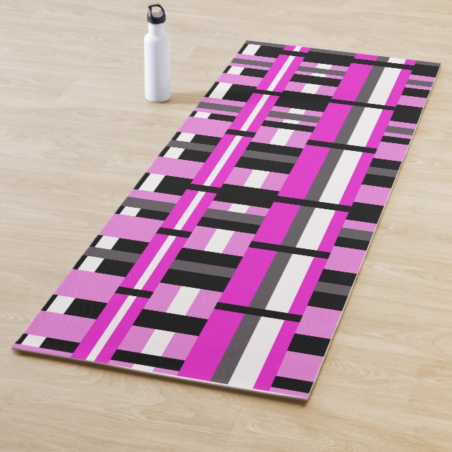 Plaid in Pink, Black & Gray Yoga Mat (In Situ)