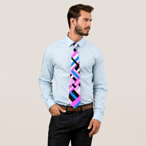 Plaid in Pink  Blue Modern Pattern Neck Tie