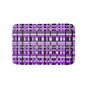 Plaid in Purple, Black & Gray Bold Bath Mat