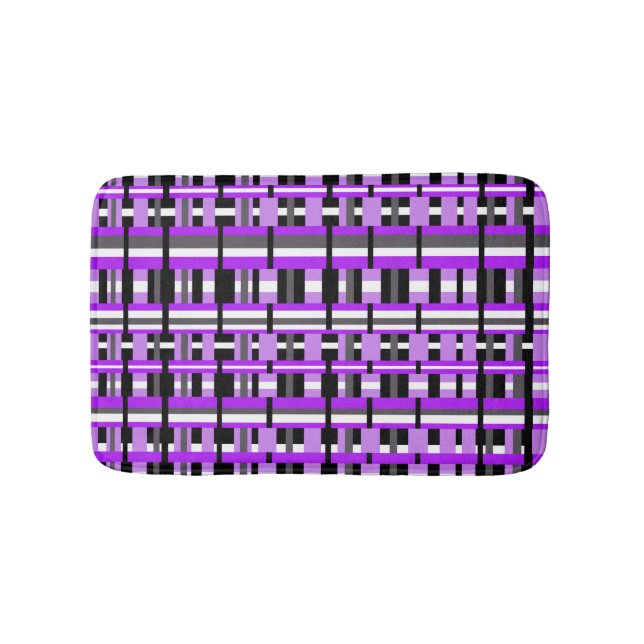 Plaid in Purple, Black & Gray Bold Bath Mat (Front)