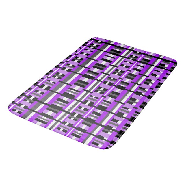 Plaid in Purple, Black & Gray Bold Bath Mat (Angled)