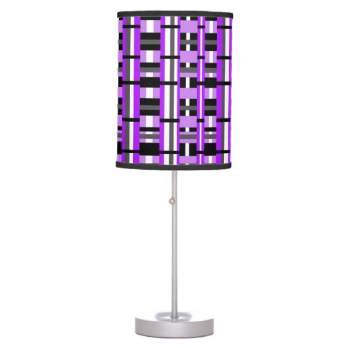 Plaid in Purple Black  Gray Bold Table Lamp