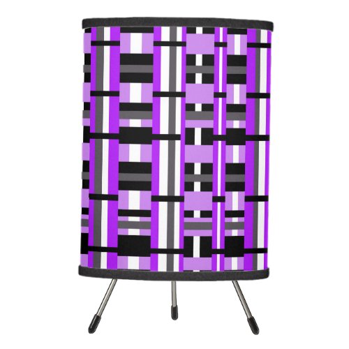 Plaid in Purple Black  Gray Bold Tripod Lamp