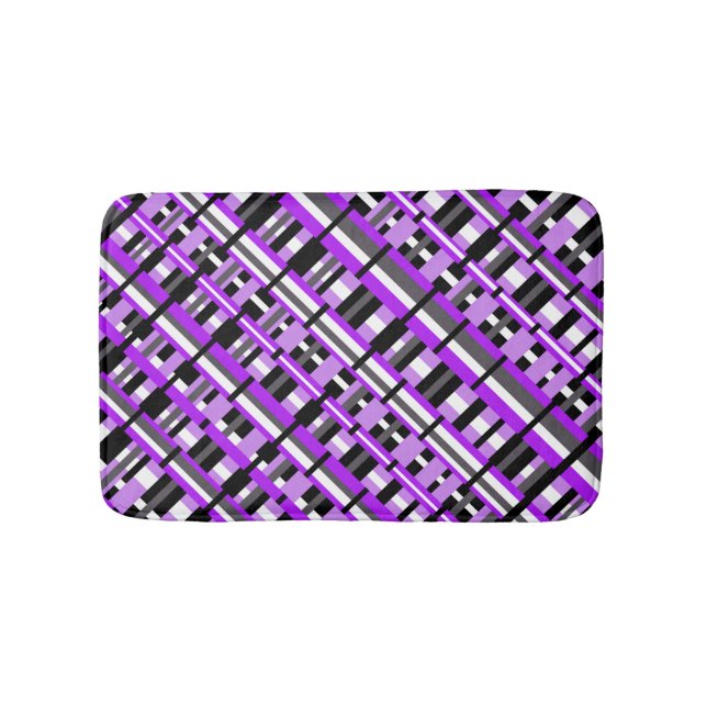 Plaid in Purple, Black & Gray Diagonal Bath Mat (Front)