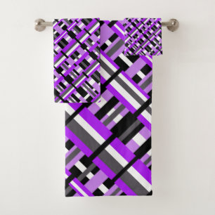 Plaid in Purple, Black & Gray Diagonal Bath Towel Set
