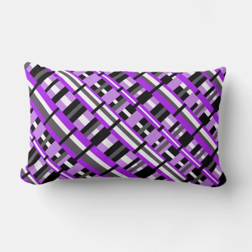 Plaid in Purple Black  Gray Diagonal Lumbar Pillow