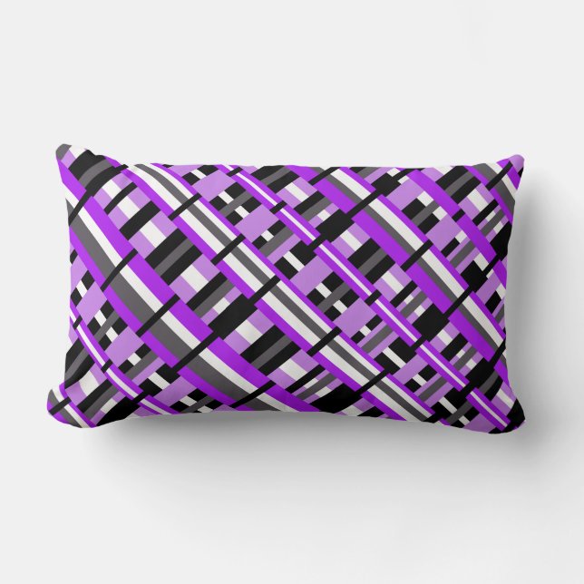 Plaid in Purple, Black & Gray Diagonal Lumbar Pillow (Front)
