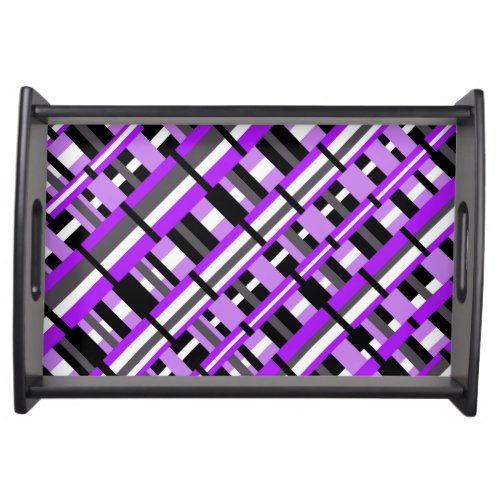 Plaid in Purple Black  Gray Diagonal Serving Tray