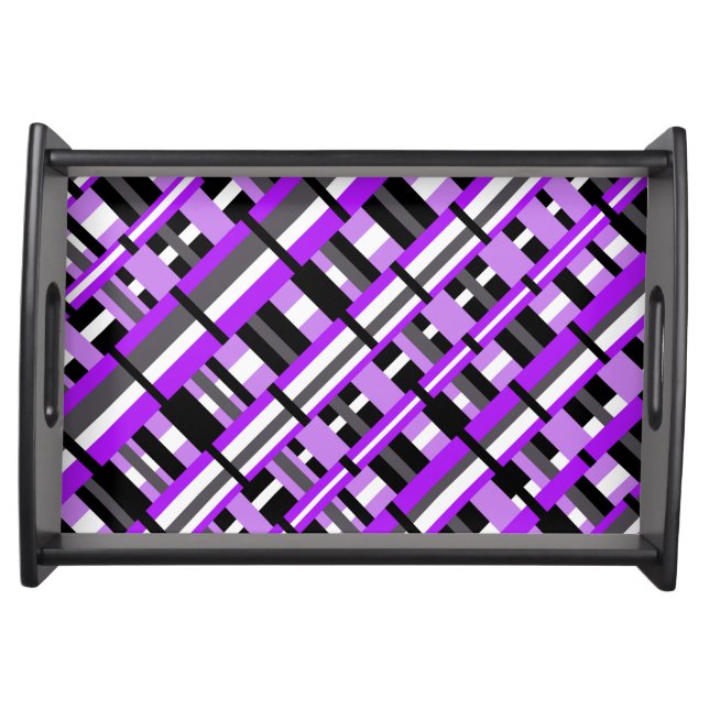 Plaid in Purple, Black & Gray Diagonal Serving Tray (Front)