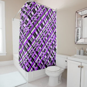 Plaid in Purple, Black & Gray Diagonal Shower Curtain