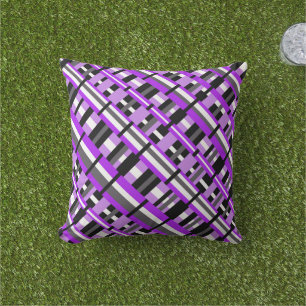 Plaid in Purple, Black & Gray Diagonal Throw Pillow