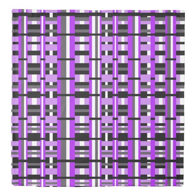 Plaid in Purple, Black & Gray Duvet Cover (Front)