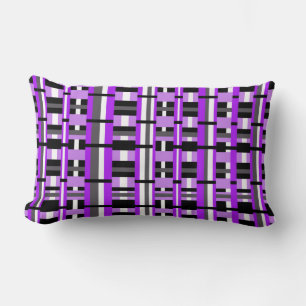 Plaid in Purple, Black & Gray Lumbar Pillow
