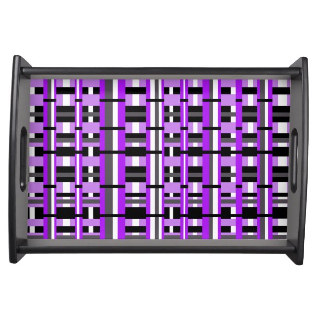 Plaid in Purple, Black & Gray Serving Tray (Front)