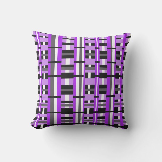 Plaid in Purple, Black & Gray Throw Pillow (Front)