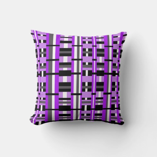 Plaid in Purple Black  Gray Throw Pillow